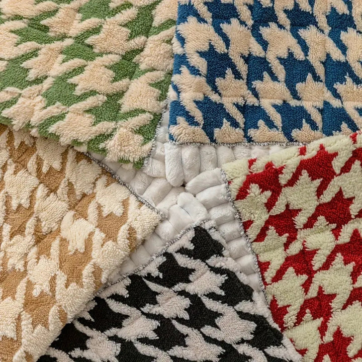 Skanto | Fargerik Plush Houndstooth Sofa Dekke og Putetrekk
