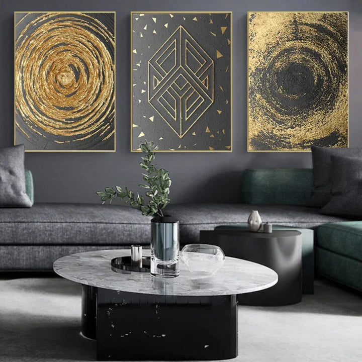 Rustikkal Gull-Grå-Svart Abstrakt Veggkunst Fine Art Lerretsutskrifter Plakatbilder For Stue Spisestue Kunst For moderne Interiører | Skanto