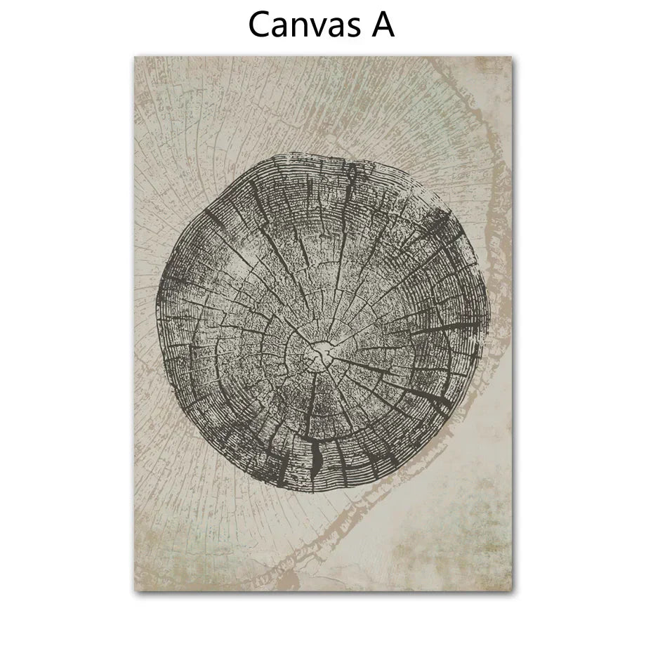 Rustikale trekring Abstrakt nordisk veggkunst Fine Art lerrettrykk Nøytrale tonene Beige/Grey/Black Tre bilder For stue Spisestue Kunst Dekor | Skanto