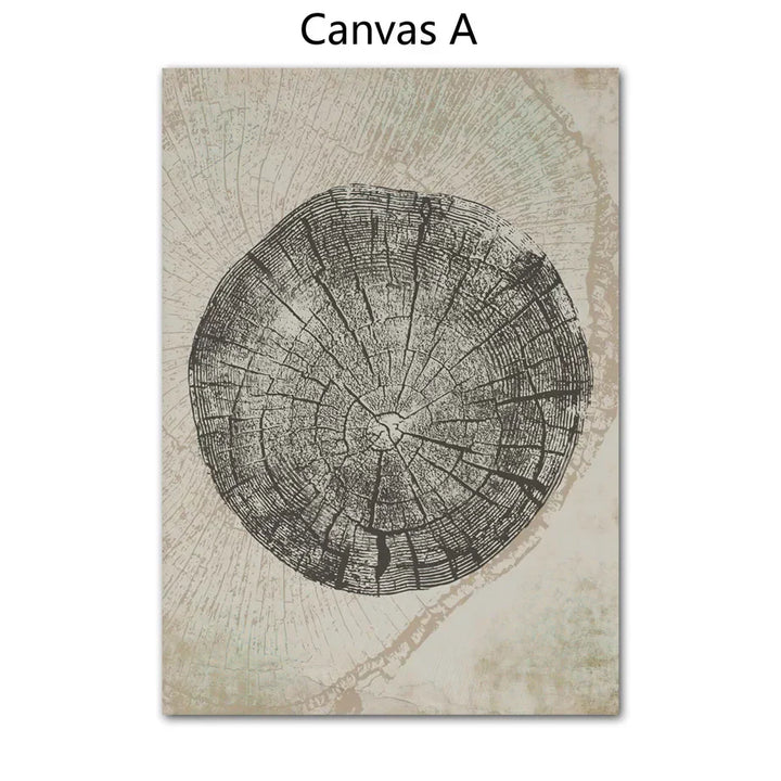 Rustikale trekring Abstrakt nordisk veggkunst Fine Art lerrettrykk Nøytrale tonene Beige/Grey/Black Tre bilder For stue Spisestue Kunst Dekor | Skanto