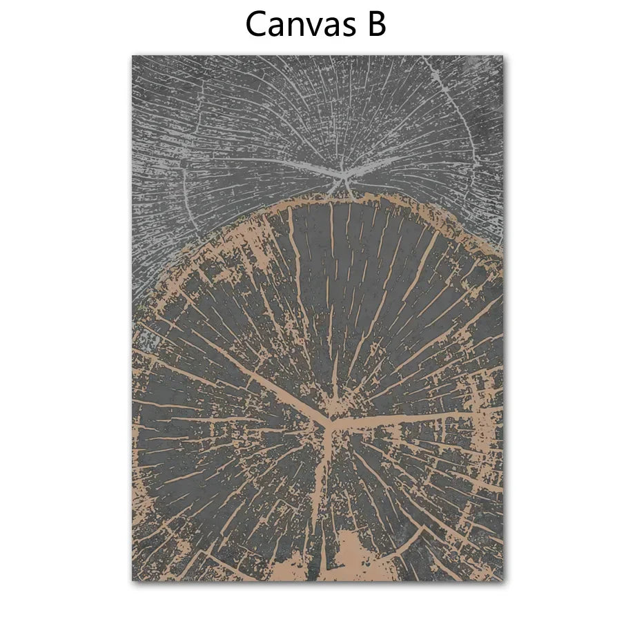 Rustic Tree Rings Abstract Nordic Wall Art Fine Art Canvas Prints Neutral Colors Beige/Gray/Black Wood Pictures for Living Room Dining Room Art Decor | Skanto