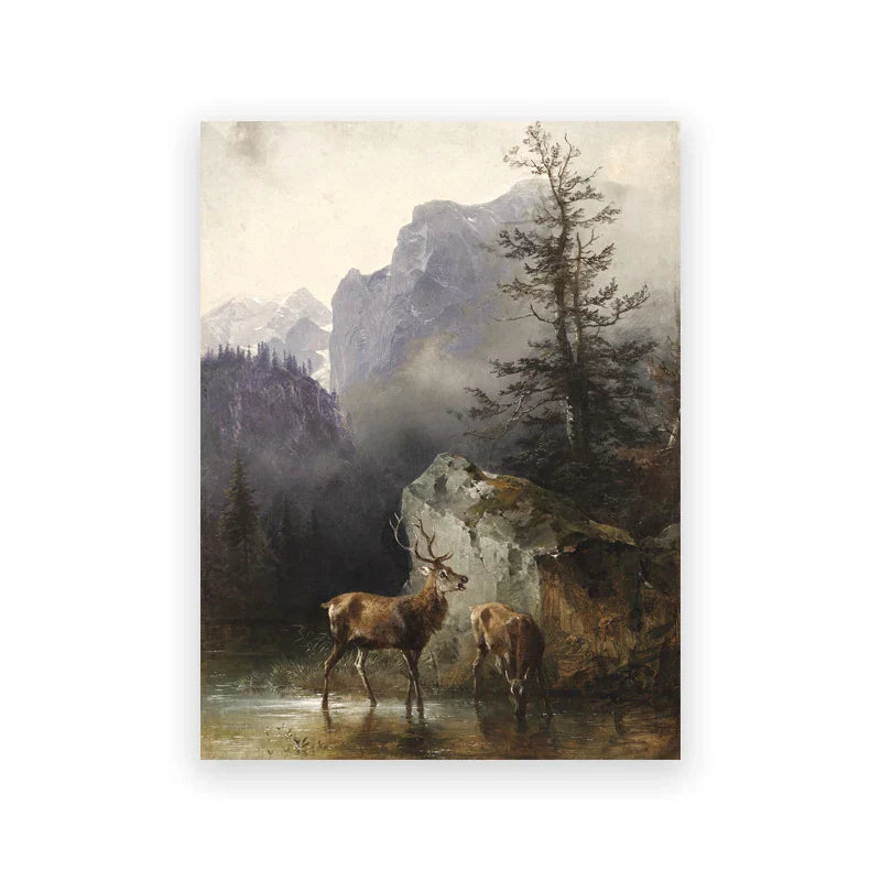 Rustic Vintage Landscape Oil Painting Mountain Forest Wall Art Fine Art Canvas Prints Gallery Wall Pictures For Living Room Dining Room Art Decoration | Skanto