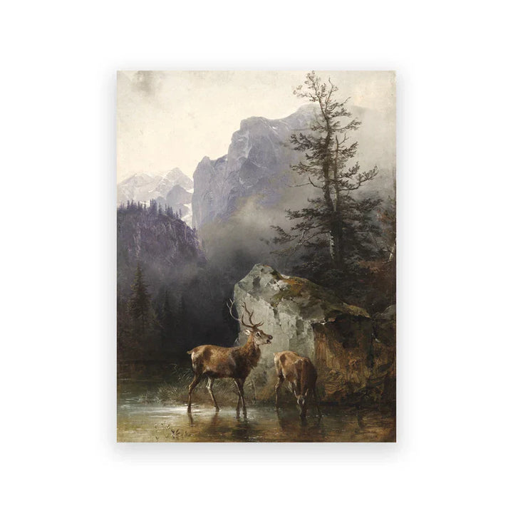 Rustic Vintage Landscape Oil Painting Mountain Forest Wall Art Fine Art Canvas Prints Gallery Wall Pictures For Living Room Dining Room Art Decoration | Skanto