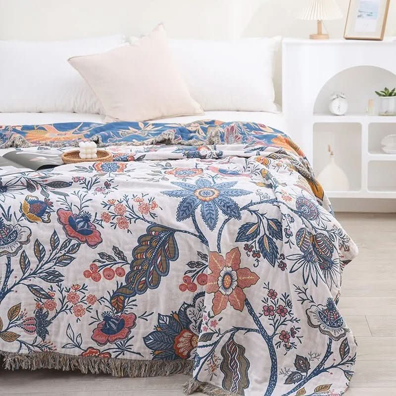 Skanto | Rustikk Bomullsteppe med Blomster Mønster, Vendbar Design