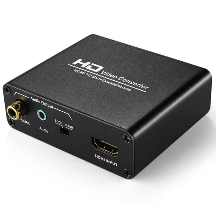 Skanto | HDV-339 Full HD HDMI til DVI + Digital Coax / Analog Stereo Lydconverter Adapter (Svart)