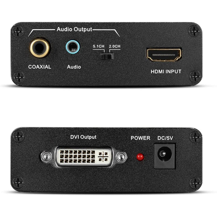 Skanto | HDV-339 Full HD HDMI til DVI + Digital Coax / Analog Stereo Lydconverter Adapter (Svart)