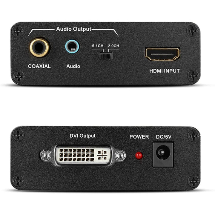 Skanto | HDV-339 Full HD HDMI til DVI + Digital Coax / Analog Stereo Lydconverter Adapter (Svart)