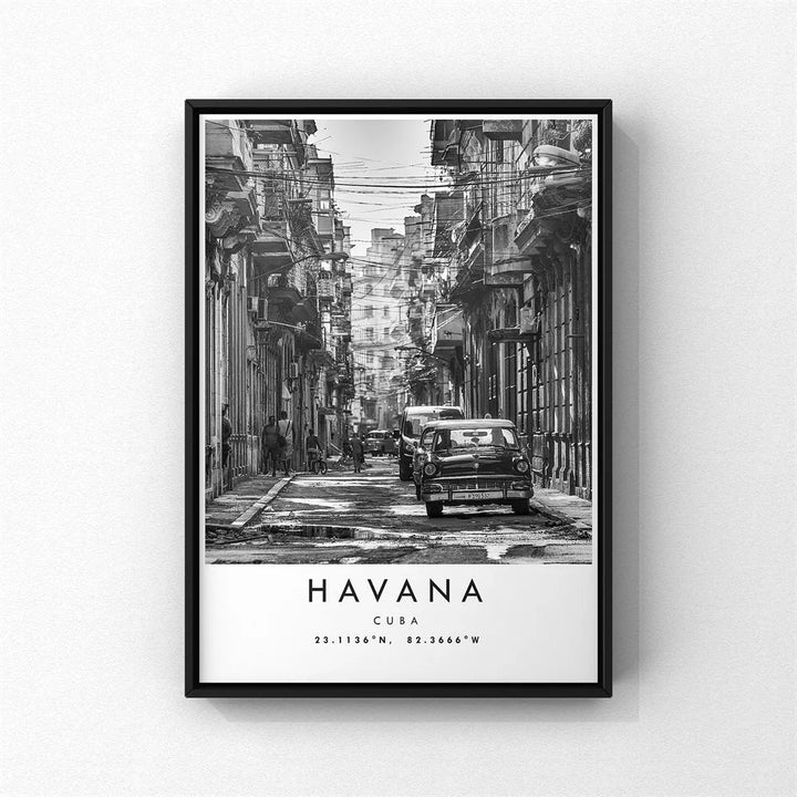 Cuba Havana Black & White Travel Poster Wall Art Fine Art Canvas Print Pictures For Living Room Dining Room | Skanto