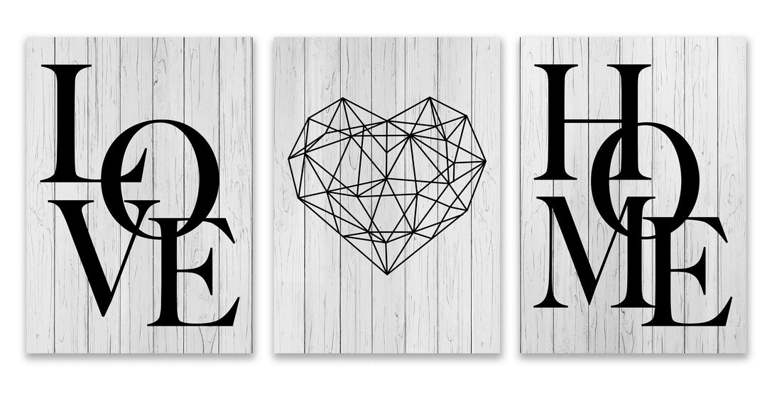 Set of 3Pcs Geometric Love Heart Wall Art Fine Art Canvas Prints Black White Minimalist Posters Pictures For Living Room Bedroom Art Decor | Skanto