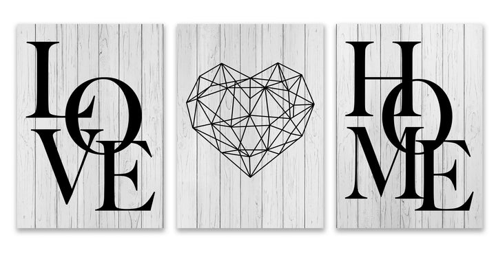 Set of 3Pcs Geometric Love Heart Wall Art Fine Art Canvas Prints Black White Minimalist Posters Pictures For Living Room Bedroom Art Decor | Skanto