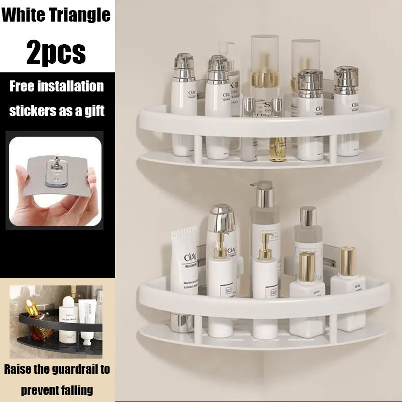 Norvo | AquaSpace Pro | Hjørnedusjhyller uten boring | Aluminium | Rustfritt og belastningsdyktig | Badehylle i svart, hvit, sølv eller svart-gull