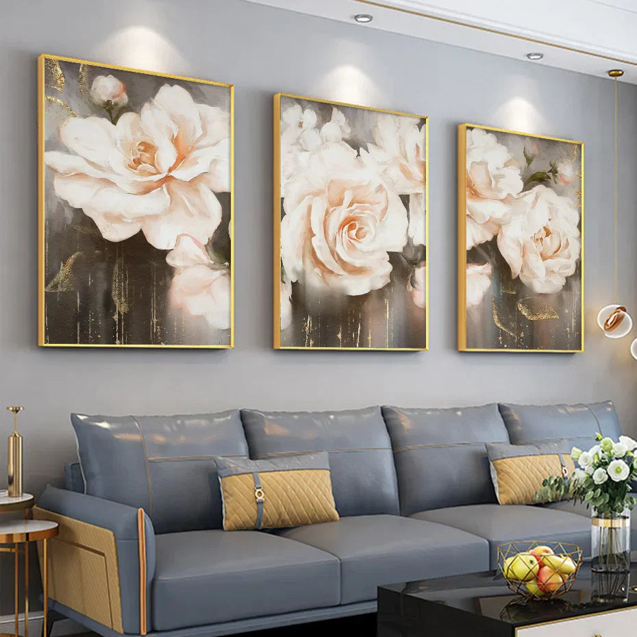 Pink Beige Petals Large Floral Wall Art Fine Art Canvas Prints Elegant Abstract Botanical Picture For Living Room Bedroom Art Decor | Skanto