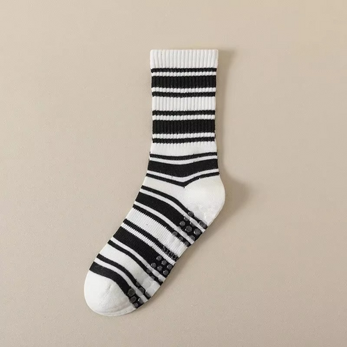 Skanto | Unisex Mid-Calf Stripete Yogasokker - Rutsje-frie, Svettsugende, Luktkontroll