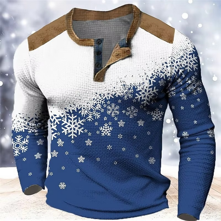 Skanto | Christmas Snøfnugg Gradient 3D Print Henley Skjorte for Menn