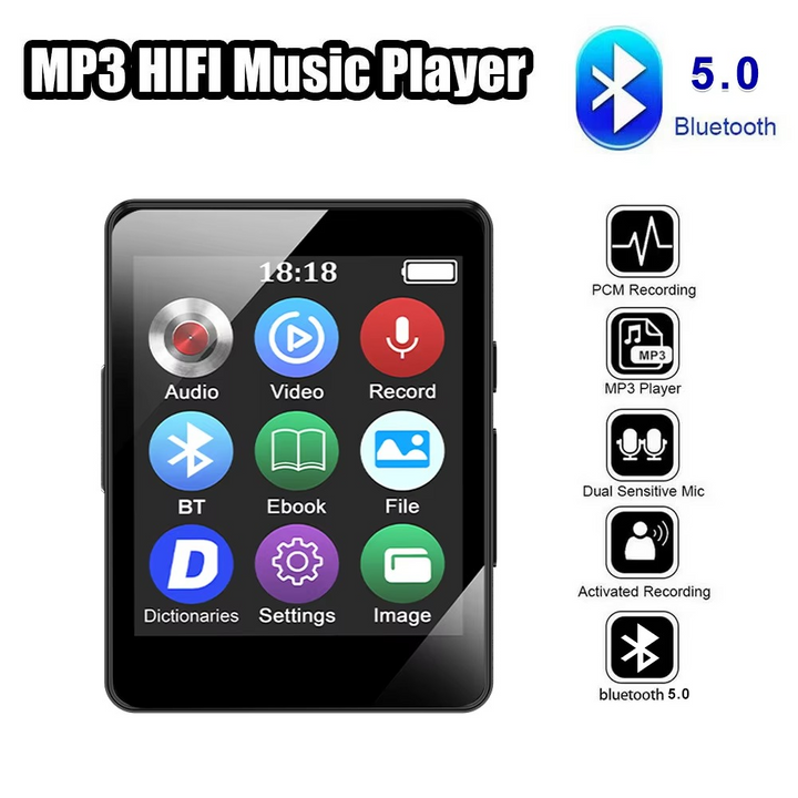 Tragbarer Bluetooth-MP3-spiller med HiFi-Stereoanlage, Mini-MP4-Videospiller, LED-bilde og sprachaufzeichnung