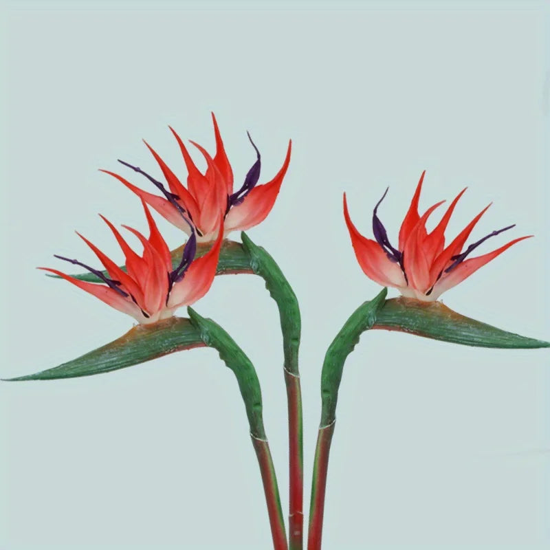 Skanto | Floriva 3-delt sett Künstig Strelitzia | Paradisfuglblomster | 24,5 cm Lange stilker | Dekorasjon for hjemmet, kontoret & arrangementer