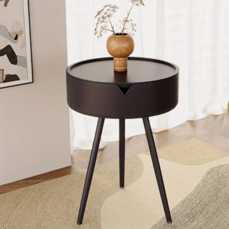 Skanto | Rund Plast Sidebord med Oppbevaringsplass og Mobil Design