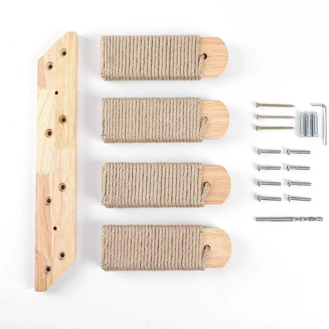 Kattestige for veggmontering laget av tre med sisal Skanto