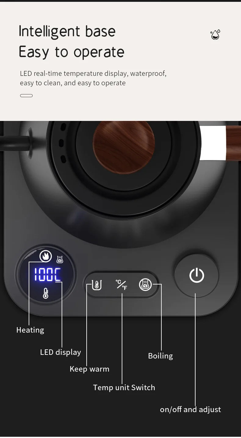 Skanto | 1200W Intelligent Elektrisk Vannkoker - Goose Neck Hånd Brygget Kaffe-kanne for Melkepulver & Presis Brygging