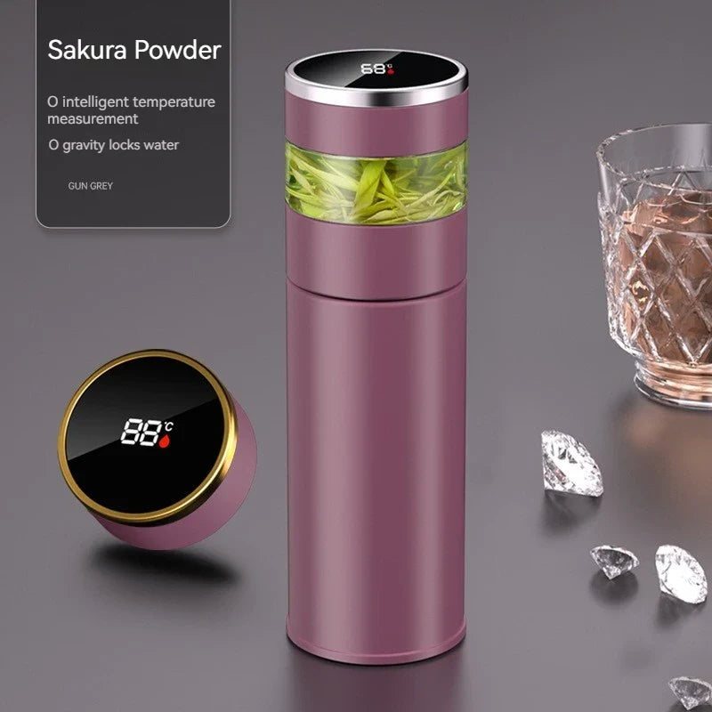 Skanto | ThermoBrew | Isolert flaske med LED temperaturskjerm og tefilter | 450 ml | Rustfritt stål 304 | Svart