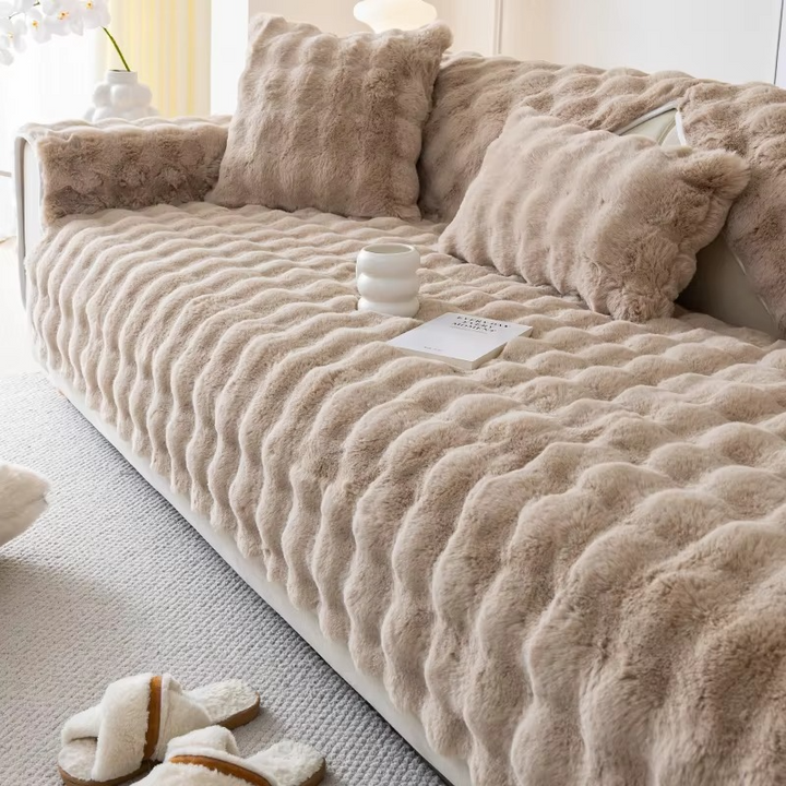 Skanto | Plysj bobletekstuert kunstpels sofa trekk - Antiskli putetrekk for stue