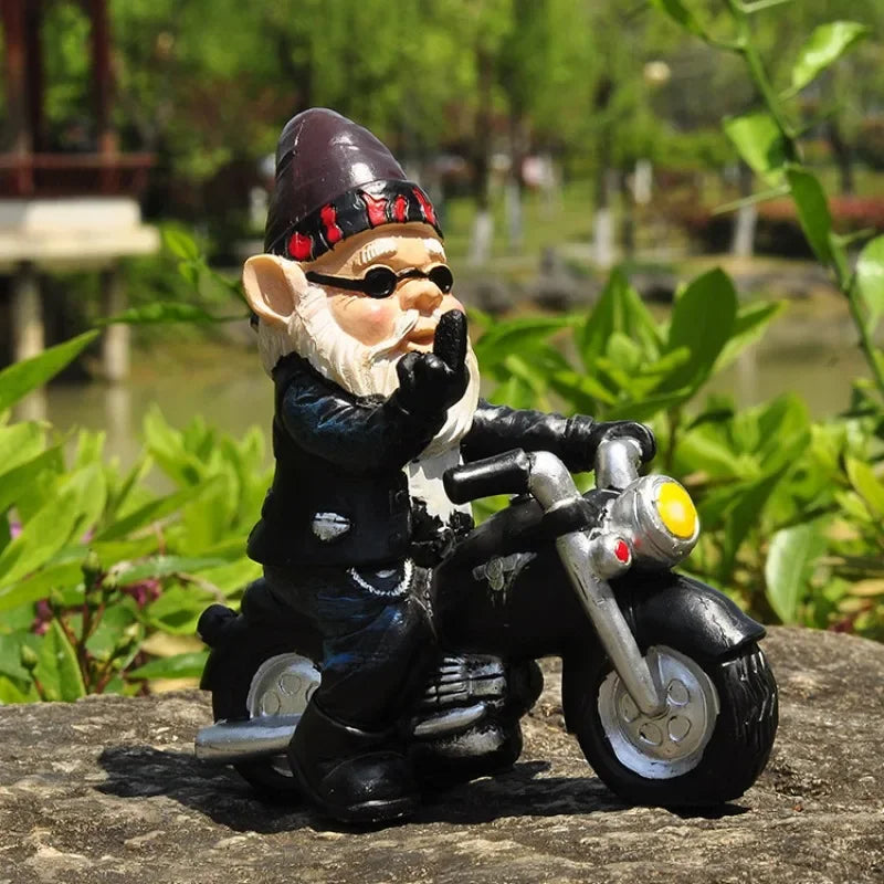 Norvo | Gnome på motorsykkel resinfigur for hage