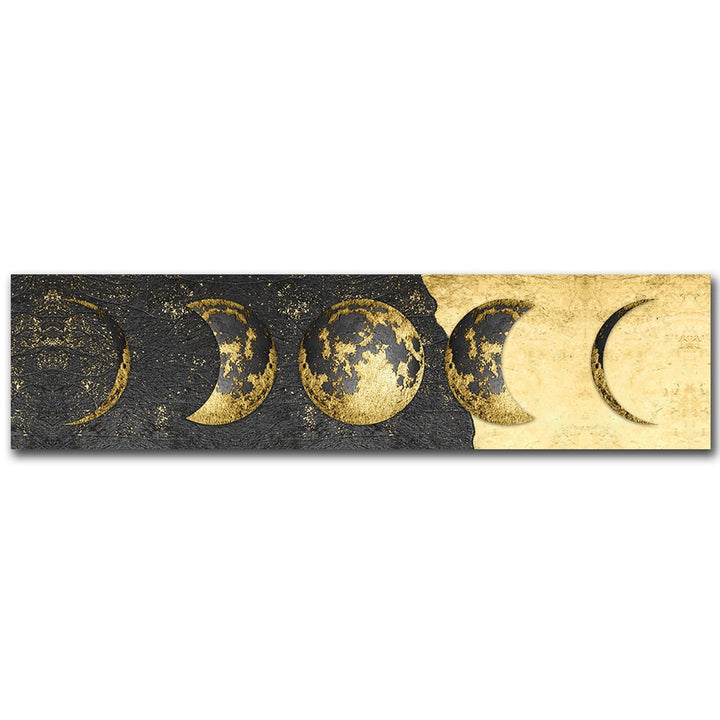 Moon Phases Wide Format Black White Wall Art Canvas Print Pictures For Bedroom Above Bed Living Room Decor | Skanto