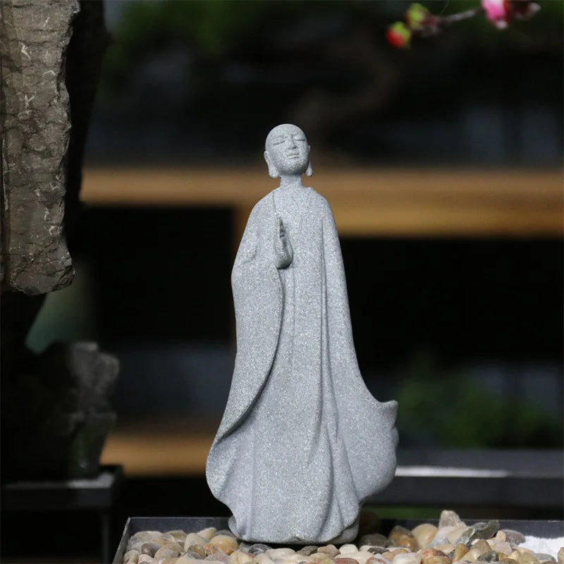 Skanto | Buddha Stein Statue Liten Buddhiste Munker Tibetansk Buddhisme Figurer Zen Hage Ornament Meditasjon Hjem Akvarium Dekorasjon
