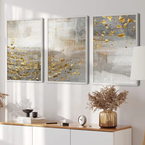 Beige Gray Golden Speckled Vintage Abstract Wall Art Canvas Prints Contemporary Images for Elegant Interiors | Skanto