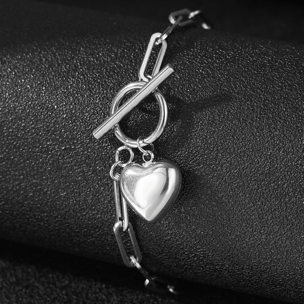 Skanto | Moderne Papirklips Bar Spenne Hjerte Armbånd