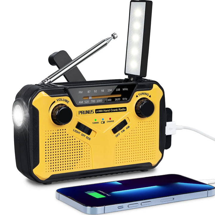 Skanto | Nødradio med sveiv og solcelle – Bærbar dynamoradio med powerbank og LED-lommelykt