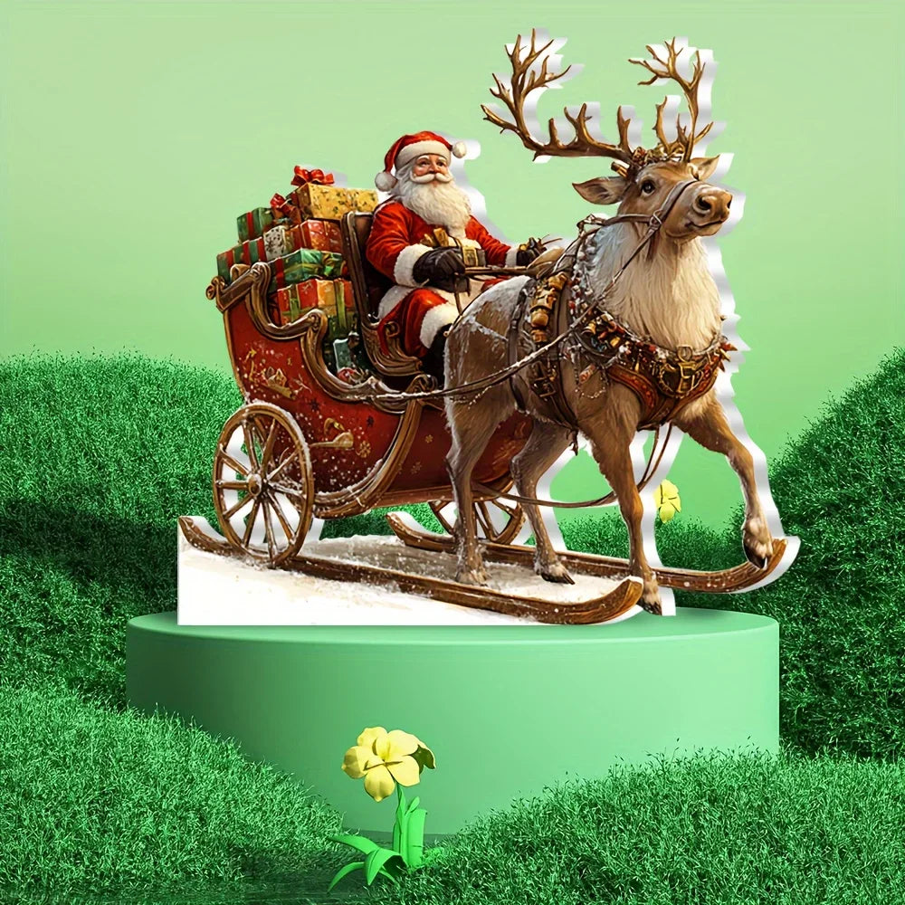 Skanto | Frostovia | Julefigur | Akryldekorasjon reinsdyr slede med julenisse | 2D-design | Festbord- og festdekorasjon 2025