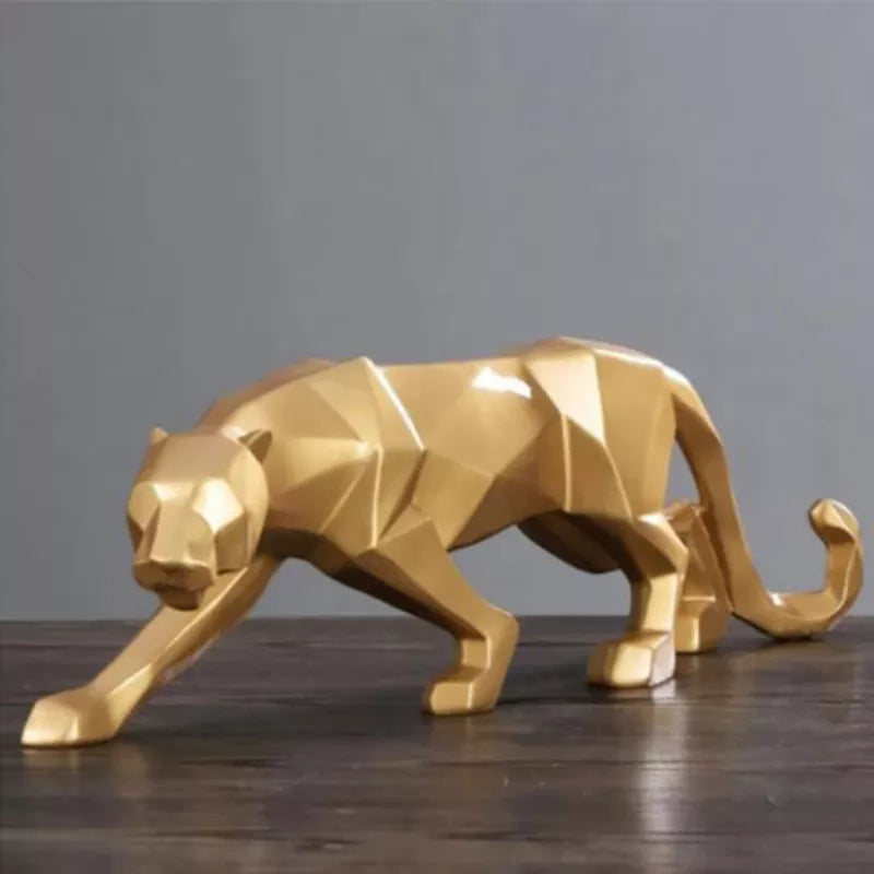Norvo | Panther Statue, Dyrefigur, Abstrakt Geometrisk Stil, Harpiks, Leopard Skulptur, Hjemmekontor, Skrivebord Dekorasjon, Håndverk