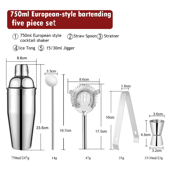 Skanto | 550 ml/750 ml Rustfritt Stål Cocktail Shaker Mixer Drink Bartender Sett Bar Sett Verktøy Med Vin Stativ Verktøy for Fødselsdagsgave