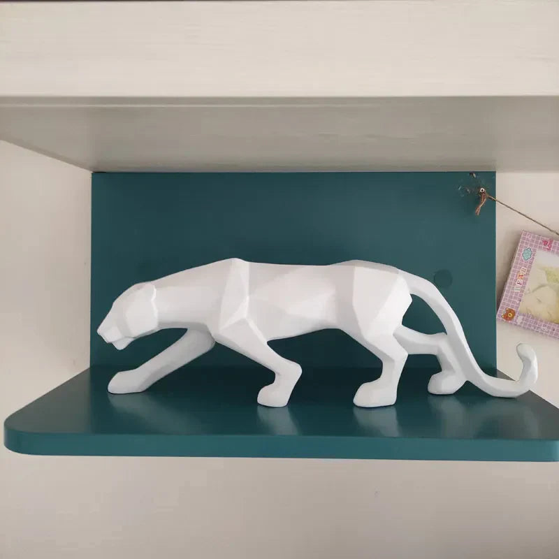Skanto | Panther Statue, Dyrefigur, Abstrakt Geometrisk Stil, Harpiks, Leopard Skulptur, Hjemmekontor, Skrivebord Dekorasjon, Håndverk