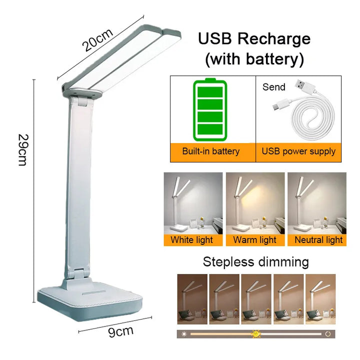 Skanto | LumiFold | LED Skrivebordslampe | 3 Lysnivåer & Berøringskontroll | USB Oppladbar & Sammenleggbar