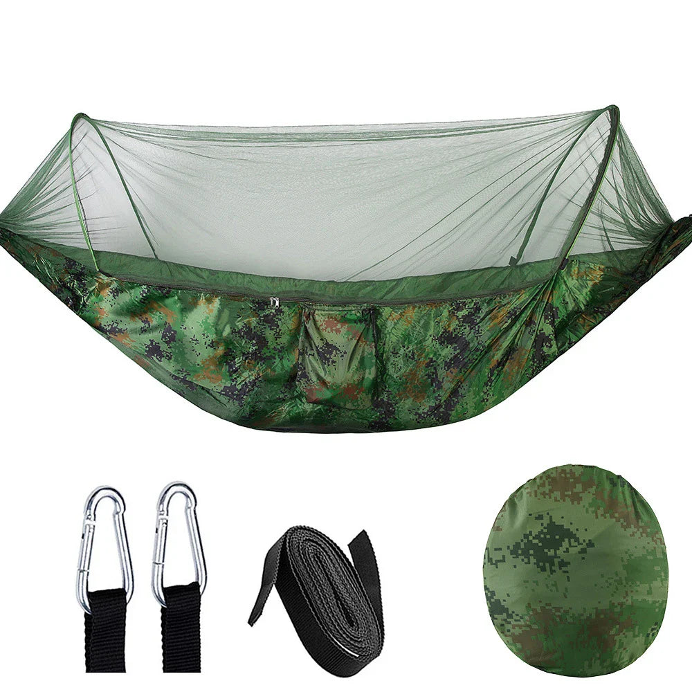 Norvo | Automatisk hurtigåpningsmyggnett-hengekøye: Utendørs camping-sving med anti-kipp nylon skrivebordstol - 260x140cm