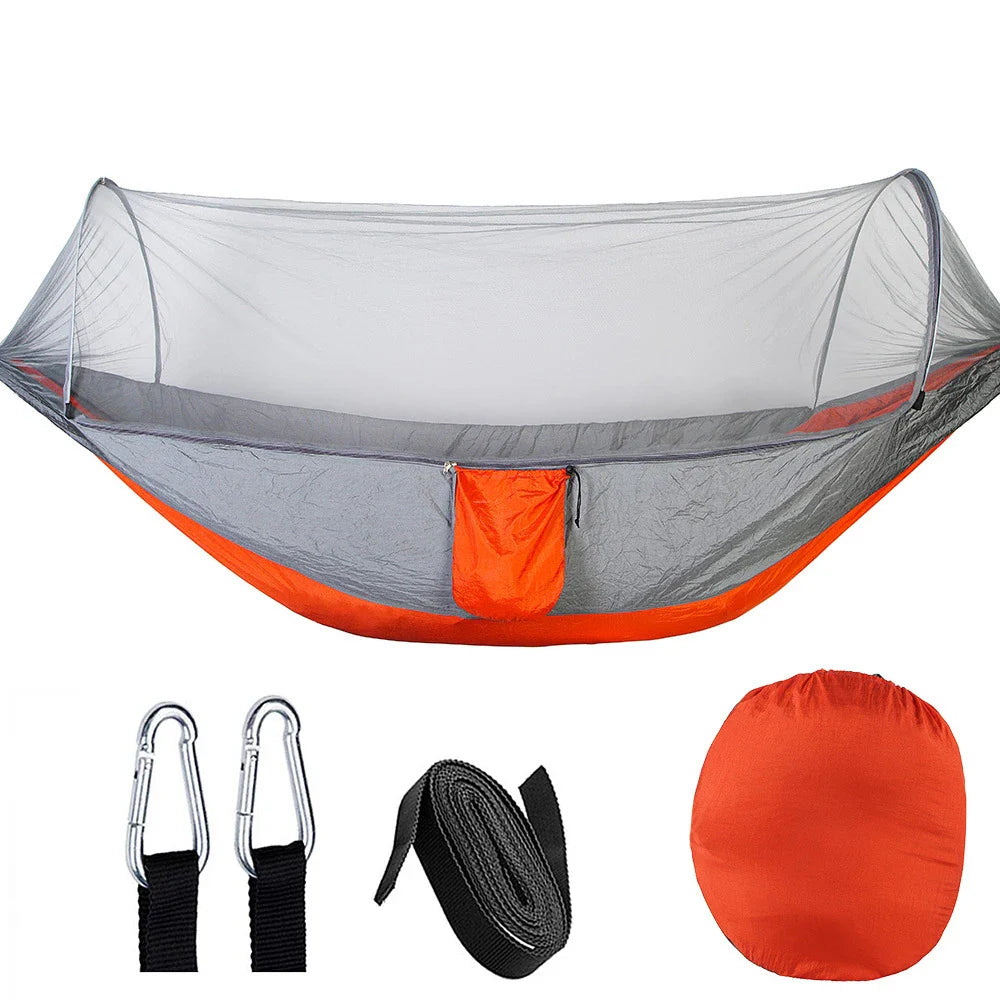 Norvo | Automatisk hurtigåpningsmyggnett-hengekøye: Utendørs camping-sving med anti-kipp nylon skrivebordstol - 260x140cm