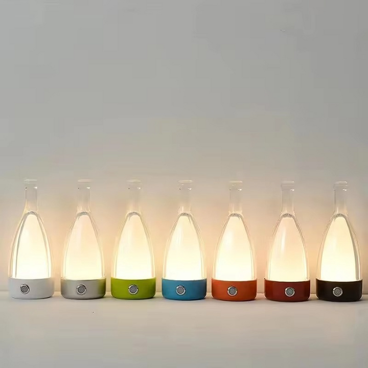 Skanto | Vinflaske Skrivebord Lampe med Bluetooth Høyttaler – Oppladbar Moderne Kveldsbelysning