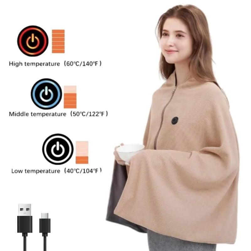Skanto | CozyTherm Wear USB Oppvarmet Teppe å Bruke | 150 × 85 cm | 3 Temperaturnivåer | Maskinvaskbar & Bærbar