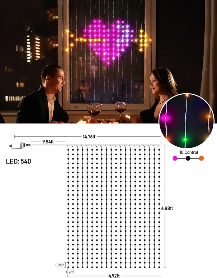 Smart LED Gardin Lyskjede Julelys - Programmerbare Fe-lamper for Soverom, Bryllup & Høytidsdekor med Musikk Synk og Fjernkontroll