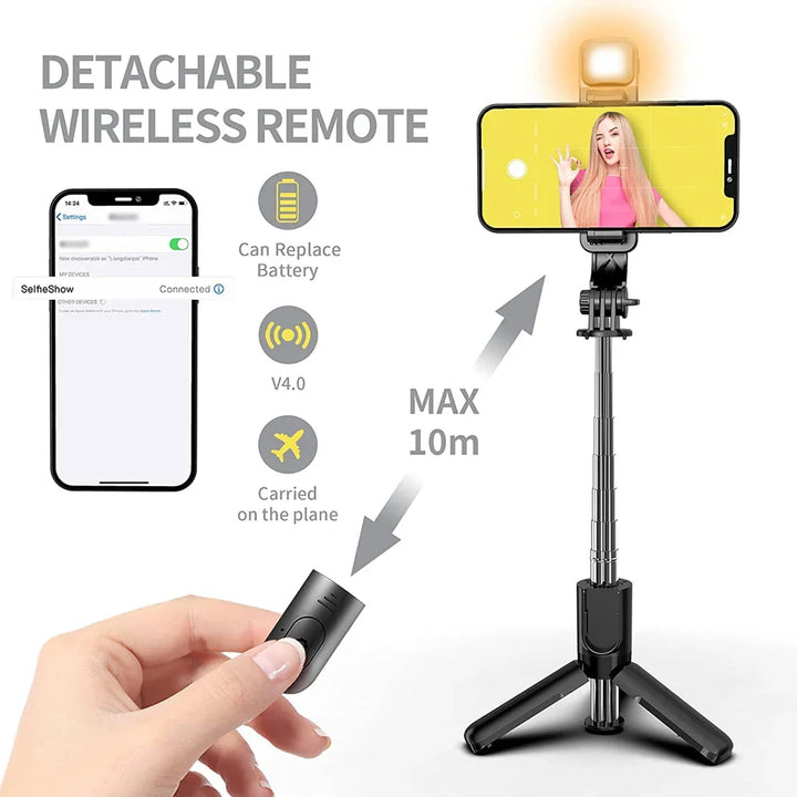 Skanto | Bluetooth Selfie Stick Stativ med Fylllys