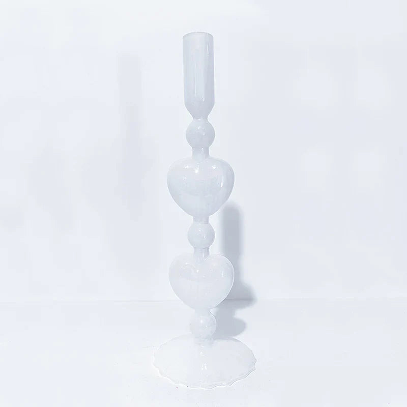 Skanto | Retro Taper Lysestake Rød Hjerteformet Glass Lysestake Bryllup Borddekorasjon Hjem Fest Glass Vase Dekor