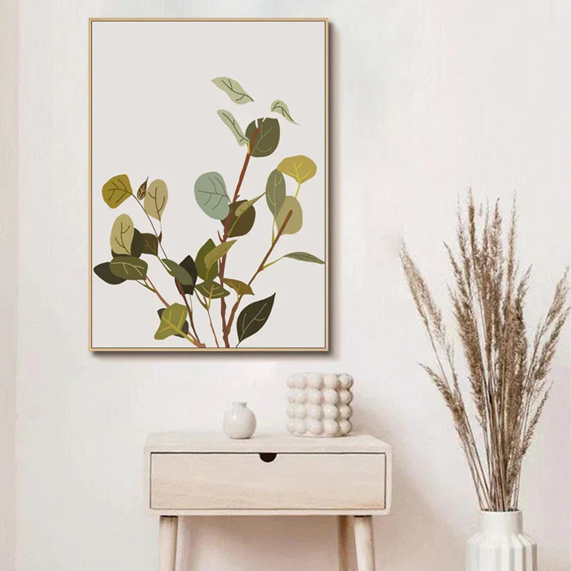 Minimalist Watercolor Cactus Potted Plant Green Leaves Wall Art Fine Art Canvas Prints Pictures for Dining Room Living Room Art Decor | Skanto