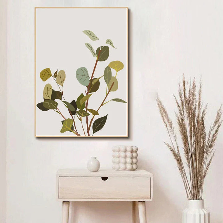 Minimalist Watercolor Cactus Potted Plant Green Leaves Wall Art Fine Art Canvas Prints Pictures for Dining Room Living Room Art Decor | Skanto