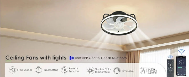 Moderne LED Taklampe Vifte med DC-motor - 6 Hastigheter, Timer, Lav Etasje Loftsvifte, Fjernkontroll Dekorativ Lys | Skanto