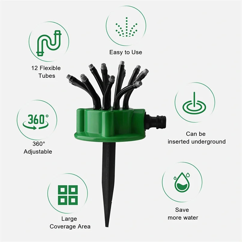 Skanto | 12-i-1 Hagevanningssystem – Justerbar Sprinkler med 360-graders Vanning