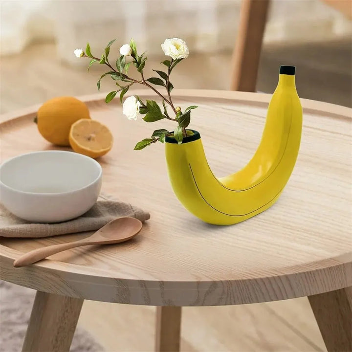 Skanto | Banan vase, blomster vase laget av harpiks, søt bananform, dekorativ bordvase for blomsterarrangementer, stue, soverom, hjemmedekorasjon