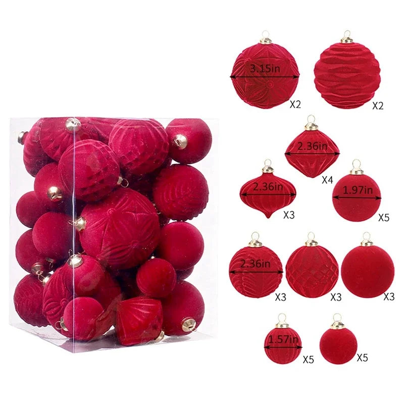 Belgisk fløyels julekuler - Plysj hengende baller for festlig hjemmeinnredning, høytidsfestdekorasjon 35PCS
