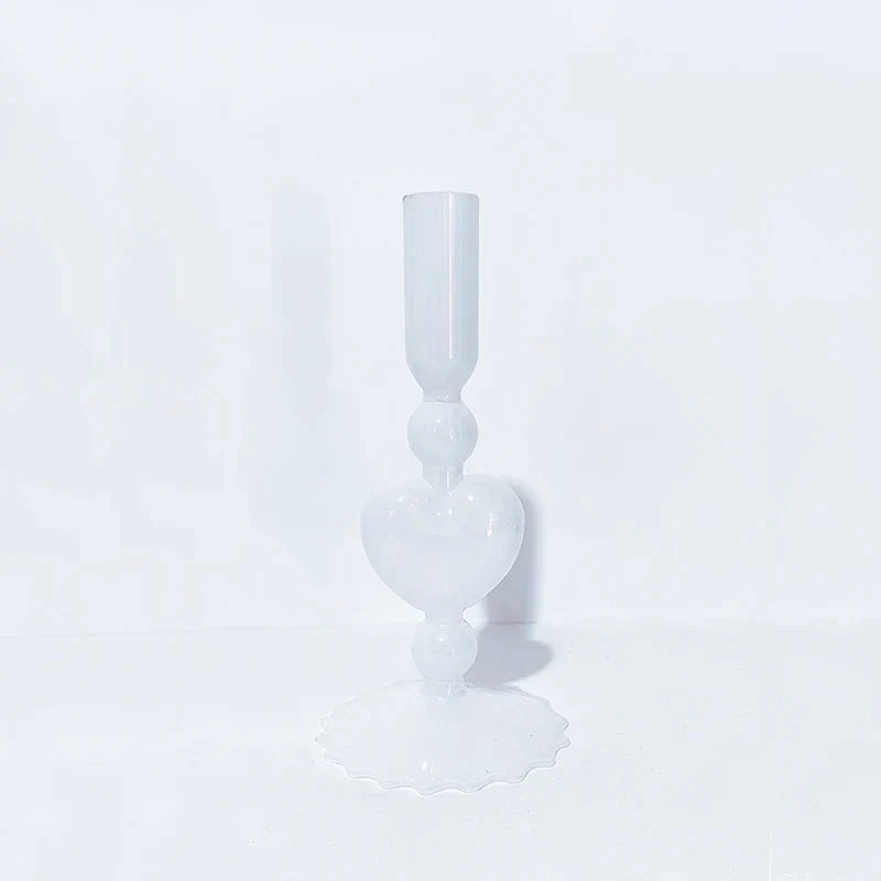 Skanto | Retro Taper Lysestake Rød Hjerteformet Glass Lysestake Bryllup Borddekorasjon Hjem Fest Glass Vase Dekor